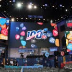 A general view of the draft stage before the first round of the 2019 NFL Draft on April 25, 2019, at the Draft Main Stage on Lower Broadway in downtown Nashville, TN.