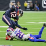 Buffalo Bills cornerback Kevin Johnson (29) tackles Houston Texans wide receiver Kenny Stills (12) in the first half of the AFC Wild Card football game between the Buffalo Bills and Houston Texans on January 4, 2020 at NRG Stadium in Houston, TX.