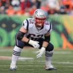 New England Patriots offensive guard Joe Thuney (62) lines up for a play during the game against the New England Patriots and the Cincinnati Bengals on December 15th 2019, at Paul Brown Stadium in Cincinnati, OH.
