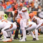 Cleveland Browns quarterback Baker Mayfield (6) calls a play during the game against the Cleveland Browns and the Cincinnati Bengals on December 29, 2019, at Paul Brown Stadium in Cincinnati, OH.