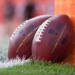 Footballs rest against the base of the goalpost prior to the pre-season game between the St. Louis Rams and the Cleveland Browns played at FirstEnergy Stadium in Cleveland, OH. St. Louis defeated Cleveland 33-14.