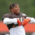 Cleveland Browns linebacker Christian Kirksey (58) on the field during the Cleveland Browns Training Camp on July 29, 2018, at the at the Cleveland Browns Training Facility in Berea, Ohio.