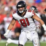 Atlanta Falcons tight end Austin Hooper (81) during the second half of an NFL game between the Atlanta Falcons and the Tampa Bay Bucs on December 30, 2018, at Raymond James Stadium in Tampa, FL.