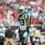 Carolina Panthers defensive back Tre Boston (33) looks on during the football game between the Carolina Panthers and Houston Texans at NRG Stadium on September 29, 2019 in Houston, Texas.