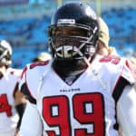 Atlanta Falcons Defensive End Adrian Clayborn (99) during a NFL football game between the Atlanta Falcons and the Carolina Panthers on November 17, 2019, at Bank of America Stadium in Charlotte, NC.