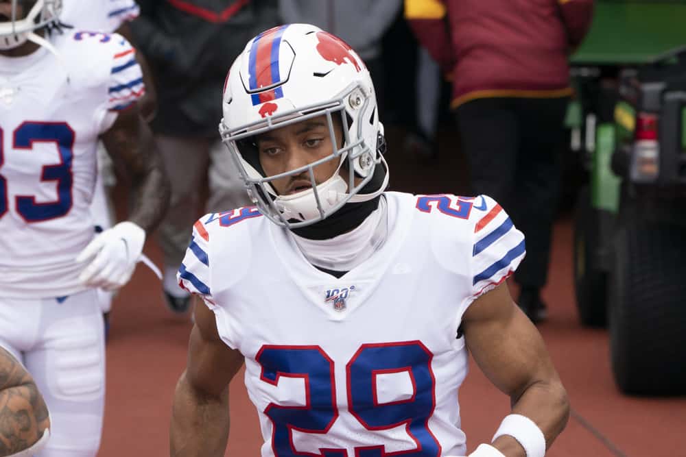 Buffalo Bills Cornerback Kevin Johnson (29) prior to the National Football League game between the Washington Redskins and the Buffalo Bills on November 3, 2019, at New Era Field in Orchard Park, NY.