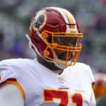 Washington Redskins offensive tackle Trent Williams (71) prior to the National Football League game between the Washington Redskins and the New York Giants on October 28, 2018 at Met Life Stadium in East Rutherford, NJ.