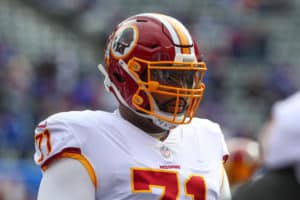 Washington Redskins offensive tackle Trent Williams (71) prior to the National Football League game between the Washington Redskins and the New York Giants on October 28, 2018 at Met Life Stadium in East Rutherford, NJ.