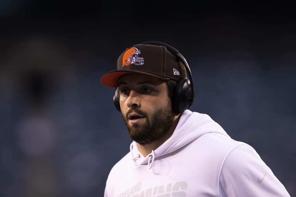 Cleveland Browns quarterback Baker Mayfield (6) during the NFL regular season football game against the New York Jets on Monday, September 16, 2019 at MetLife Stadium in East Rutherford, NJ. 