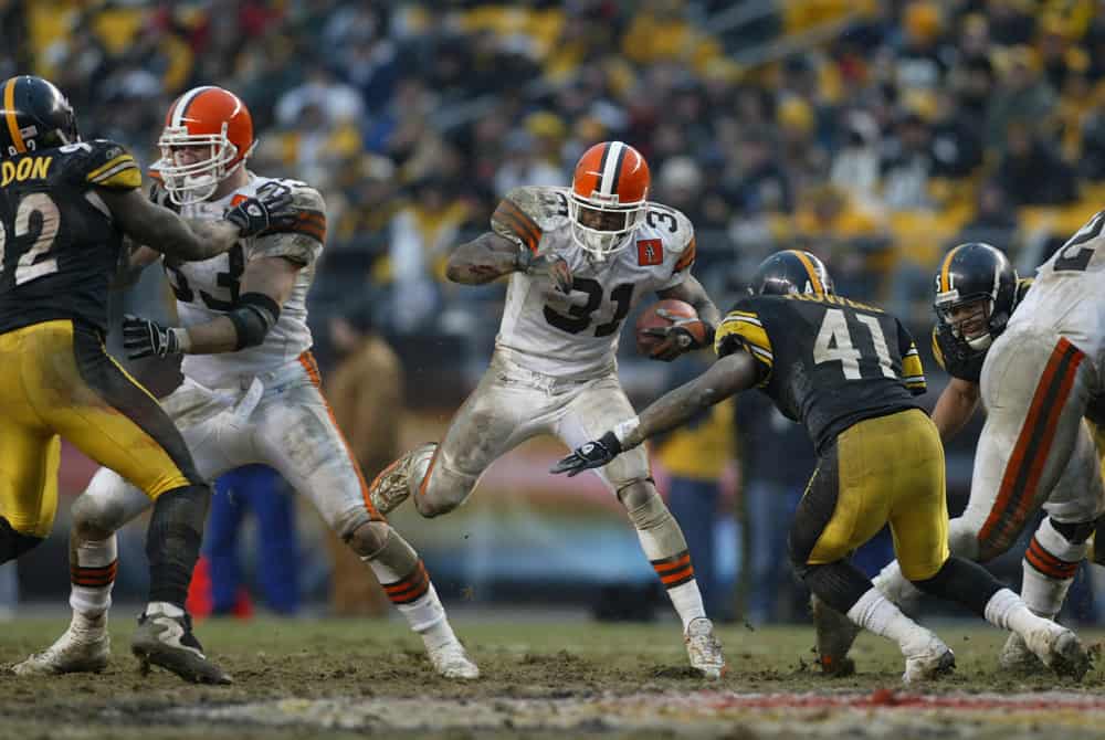 William Green of the Cleveland Browns during the Browns 36-33 loss to the Pittsburgh Steelers in the AFC Playoffs at Heinz Field in Pittsburgh, PA.