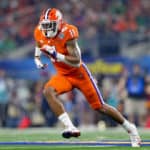 Clemson Tigers safety Isaiah Simmons (11) blitzes during the CFP Semifinal Cotton Bowl Classic game between the Notre Dame Fighting Irish and the Clemson Tigers on December 29, 2018 at AT&T Stadium in Arlington, TX.