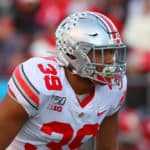 Ohio State Buckeyes linebacker Malik Harrison (39) during the college football game between the Rutgers Scarlet Knights and the Ohio State Buckeyes on November 16, 2019 at SHI Stadium in Piscataway, NJ.