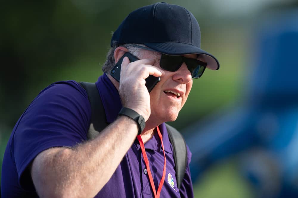 NBC Sports reporter Peter King watches the Indianapolis Colts training camp practice on August 5, 2018 at the Grand Park Sports Campus in Westfield, IN. 