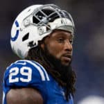 Indianapolis Colts safety Malik Hooker (29) warms up before the NFL game between the Miami Dolphins and the Indianapolis Colts on November 10, 2019 at Lucas Oil Stadium, in Indianapolis, IN.