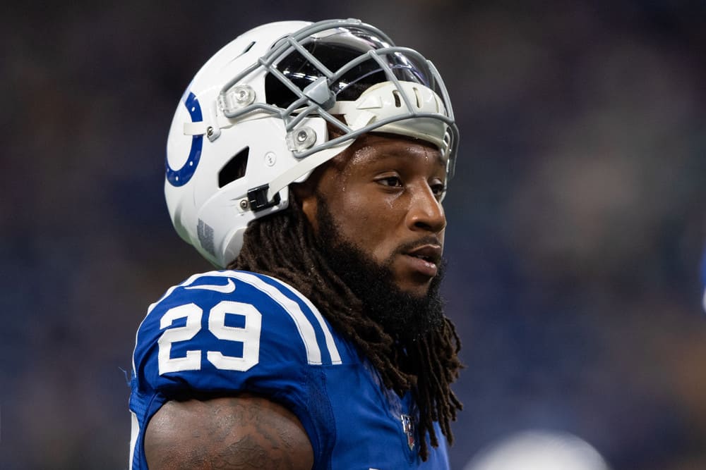 Indianapolis Colts safety Malik Hooker (29) warms up before the NFL game between the Miami Dolphins and the Indianapolis Colts on November 10, 2019 at Lucas Oil Stadium, in Indianapolis, IN. 