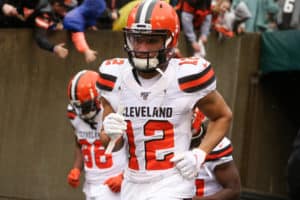 Cleveland Browns wide receiver KhaDarel Hodge (12) runs onto the field before the game against the Cleveland Browns and the Cincinnati Bengals on December 29th 2019, at Paul Brown Stadium in Cincinnati, OH.