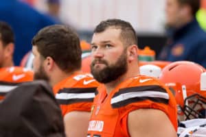 Cleveland Browns Offensive Tackle Joe Thomas (73) on the sideline during the fourth quarter of the NFL game between the New York Jets and Cleveland Browns on October 30, 2016, at FirstEnergy Stadium in Cleveland, OH. New York defeated Cleveland 31-28.