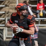 Princeton Tigers quarterback Kevin Davidson (10) in action during the college football game between the Harvard Crimson and Princeton Tigers on October 26, 2019 at Princeton Stadium in Princeton, NJ