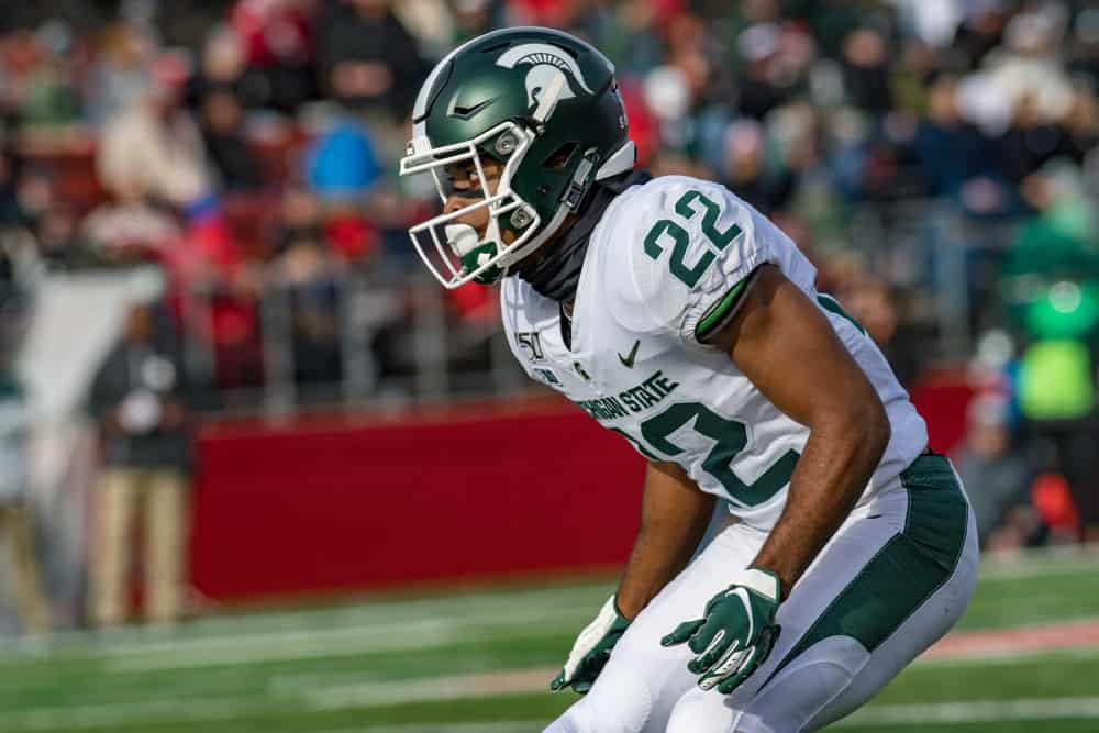 Michigan State Spartans cornerback Josiah Scott (22) in action during the college football game between the Michigan State Spartans and Rutgers Scarlet Knights on November 23, 2019 at SHI Stadium in Piscataway, NJ 