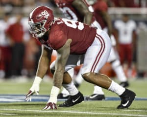 Alabama defensive lineman Raekwon Davis (99) during the first half of the Camping World Kickoff game between the Alabama Crimson Tide and the Louisville Cardinals on September 01, 2018, at Camping World Stadium in Orlando, FL. Alabama defeated Louisville 51-14.