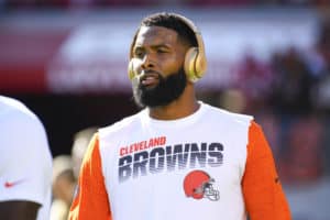 Cleveland Browns Wide Receiver Odell Beckham Jr. (13) looks on before the National Football League game between the Cleveland Browns and the San Francisco 49ers on October 7, 2019, at Levi's Stadium in Santa Clara, CA.