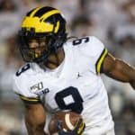 Michigan Wolverines Wide Receiver Donovan Peoples-Jones (9) runs back a punt during the second half of the game between the Michigan Wolverines and the Penn State Nittany Lions on October 19, 2019, at Beaver Stadium in University Park, PA,