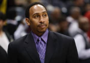 Sportswriter Stephen A. Smith in Atlanta Hawks 91-83 victory over the Miami Heat at Philips Arena in Atlanta, GA.