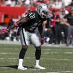 Oakland Raiders strong safety Karl Joseph (42) during the NFL game between the Oakland Raiders and Tampa Bay Buccaneers on October 30, 2016 at Raymond James Stadium in Tampa, FL.