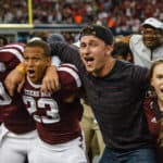 Cleveland Browns Quarterback and former Texas A&M star Johnny Manziel celebrates with the team after the Southwest Classic football game between the Arkansas Razorbacks and the Texas A&M Aggies played at AT&T Stadium in Arlington, TX. Texas A&M defeats Arkansas 35-28 in overtime.