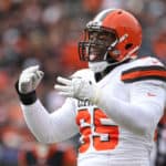 Cleveland Browns defensive tackle Larry Ogunjobi (65) reacts during the game against the Cleveland Browns and the Cincinnati Bengals on November 25th 2018, at Paul Brown Stadium in Cincinnati, OH.