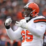 Cleveland Browns defensive tackle Larry Ogunjobi (65) reacts during the game against the Cleveland Browns and the Cincinnati Bengals on November 25th 2018, at Paul Brown Stadium in Cincinnati, OH.