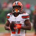 Cleveland Browns running back Kareem Hunt (27) warms up before the game against the Cleveland Browns and the Cincinnati Bengals on December 29, 2019, at Paul Brown Stadium in Cincinnati, OH.