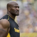 Pittsburgh Steelers outside linebacker James Harrison (92) looks on during the game between the Jacksonville Jaguars and the Pittsburgh Steelers on October 8, 2017 at Heinz Field in Pittsburgh, Pa.