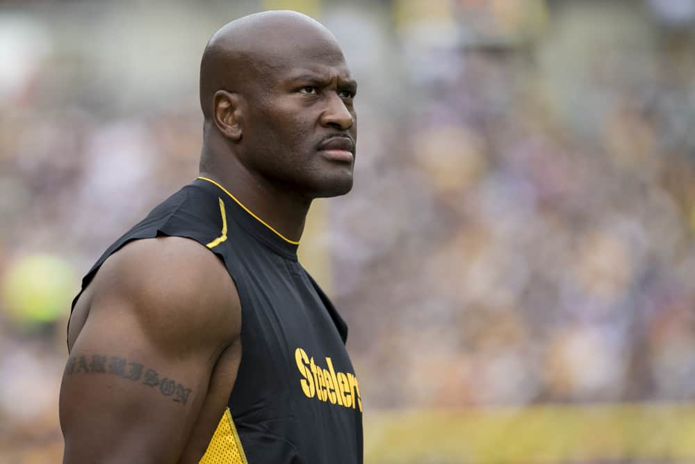 Pittsburgh Steelers outside linebacker James Harrison (92) looks on during the game between the Jacksonville Jaguars and the Pittsburgh Steelers on October 8, 2017 at Heinz Field in Pittsburgh, Pa.