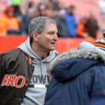 Cleveland Browns alumni Bernie Kosar on the field prior to the National Football League game between the Cincinnati Bengals and Cleveland Browns on December 23, 2018, at FirstEnergy Stadium in Cleveland, OH.