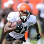 Cleveland Browns wide receiver Rashard Higgins (81) participates in drills during the Cleveland Browns Training Camp on July 28, 2019, at the at the Cleveland Browns Training Facility in Berea, Ohio.