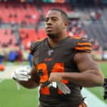 Cleveland Browns running back Nick Chubb (24) leaves the field following the National Football League game between the Cincinnati Bengals and Cleveland Browns on December 8, 2019, at FirstEnergy Stadium in Cleveland, OH.