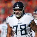 Tennessee Titans offensive tackle Jack Conklin (78) before the AFC Championship game between the Tennessee Titans and Kansas City Chiefs on January 19, 2020 at Arrowhead Stadium in Kansas City, MO.