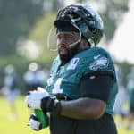 Philadelphia Eagles offensive tackle Jason Peters (71) in action during the Eagles Training camp on August 1, 2019 at the NovaCare Training Complex in Philadelphia, PA.