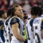 Los Angeles Rams outside linebacker Clay Matthews (52) chats with teammates before kickoff in the game between the Los Angeles Rams and the San Francisco 49ers on Saturday, December 21, 2019 at Levi's Stadium in Santa Clara, California.