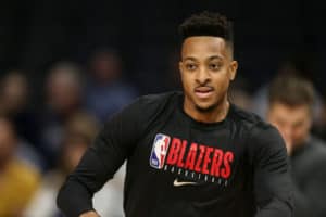 Portland Trail Blazers guard CJ McCollum (3) before the Portland Trail Blazers game versus the Los Angeles Clippers game on November 7, 2019, at Staples Center in Los Angeles, CA.