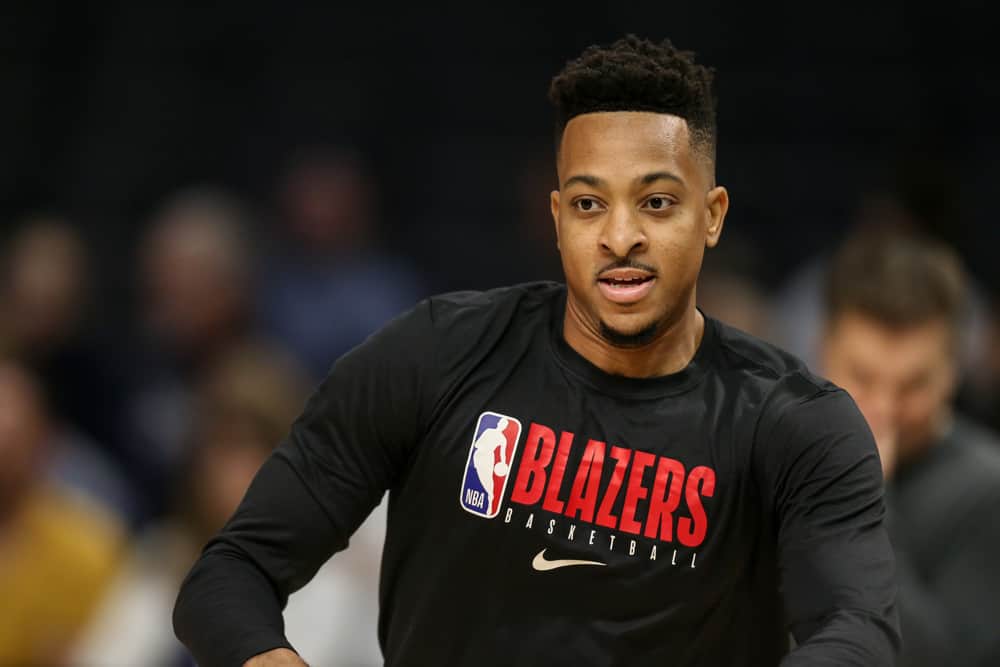 Portland Trail Blazers guard CJ McCollum (3) before the Portland Trail Blazers game versus the Los Angeles Clippers game on November 7, 2019, at Staples Center in Los Angeles, CA. 