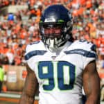 Seattle Seahawks defensive end Jadeveon Clowney (90) makes his way to the bench during the fourth quarter of the National Football League game between the Seattle Seahawks and Cleveland Browns on October 13, 2019, at FirstEnergy Stadium in Cleveland, OH.