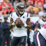 Deshaun Watson (4) of the Texans sets up to throw the ball downfield during the regular season game between the Houston Texans and the Tampa Bay Buccaneers on December 21, 2019 at Raymond James Stadium in Tampa, Florida.