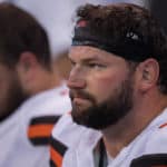 Cleveland Browns offensive lineman Joe Thomas (73) on the sidelines during the NFL game between the Cleveland Browns and Indianapolis Colts on September 24, 2017, at Lucas Oil Stadium in Indianapolis, IN.