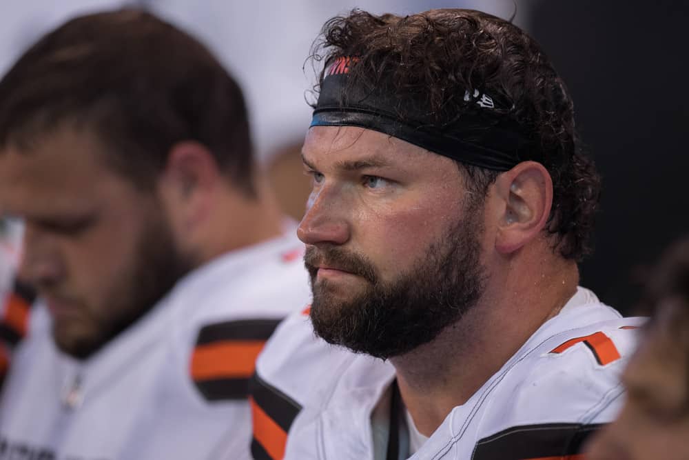 Cleveland Browns offensive lineman Joe Thomas (73) on the sidelines during the NFL game between the Cleveland Browns and Indianapolis Colts on September 24, 2017, at Lucas Oil Stadium in Indianapolis, IN. 