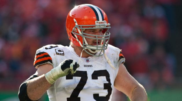 Cleveland Browns offensive tackle Joe Thomas (73) during the Browns 41-34 win over the Kansas City Chiefs at Arrowhead Stadium in Kansas City, Missouri.