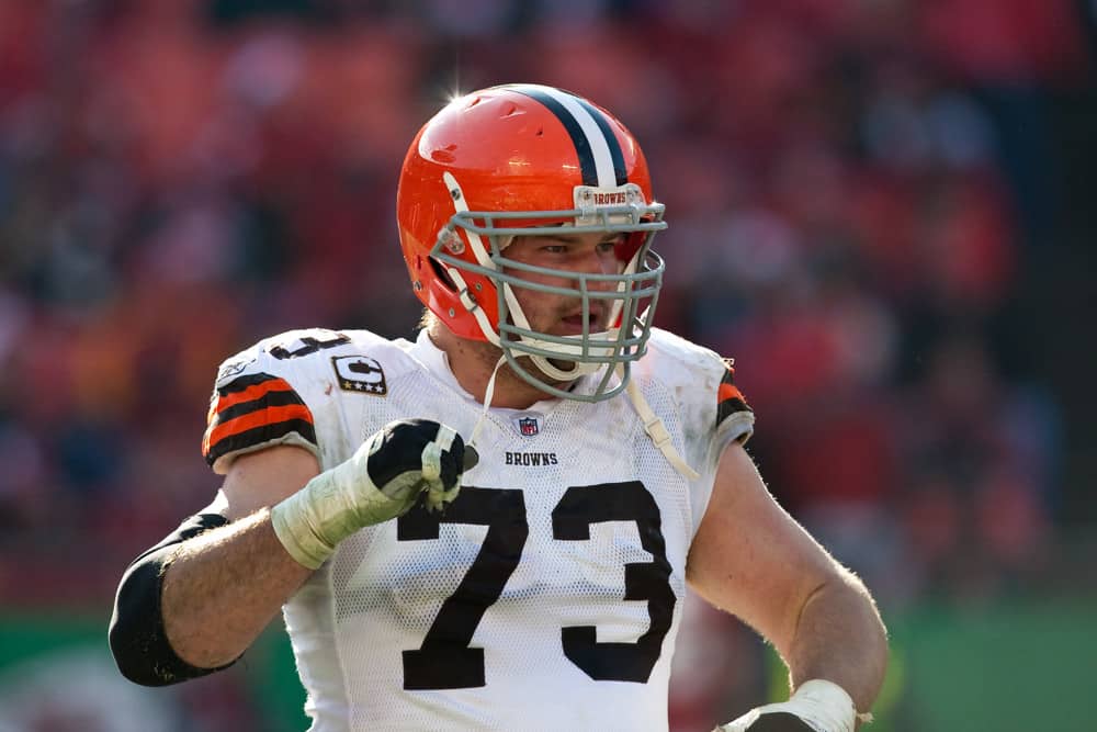 Cleveland Browns offensive tackle Joe Thomas (73) during the Browns 41-34 win over the Kansas City Chiefs at Arrowhead Stadium in Kansas City, Missouri.