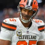 Cleveland Browns Defensive End Myles Garrett (95) warms up before the football game between the Cleveland Browns and Houston Texans on December 2, 2018 at NRG Stadium in Houston, Texas.