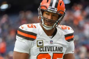 Cleveland Browns Defensive End Myles Garrett (95) warms up before the football game between the Cleveland Browns and Houston Texans on December 2, 2018 at NRG Stadium in Houston, Texas.